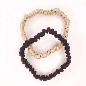 Smėlinė ir juoda prabangi šilkinė rankų darbo plaukų gumytė