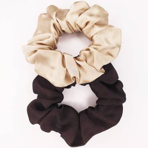 Smėlinė ir juoda prabangi šilkinė rankų darbo plaukų gumytė